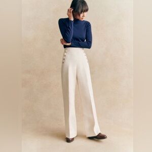Sezane Marino Wide Leg High Waist Trousers in Ecru | Size 4